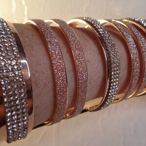 Gladiator Style Cuff Bracelet Rose Gold & Sparkles 5" Long 7" Wrist Apx is Adj